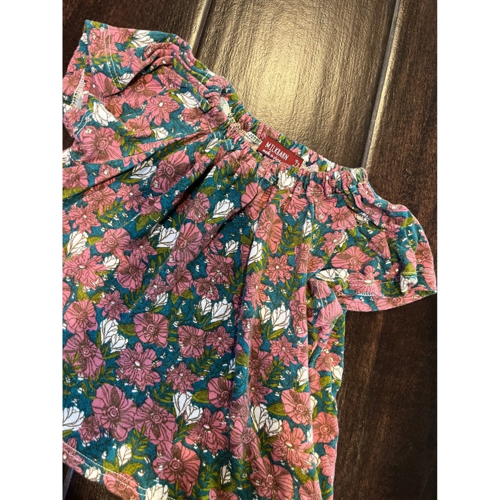 Milkbarn Girl Floral Ruffle Sleeve Top Pink Blue Organic Cotton 12-18 Months